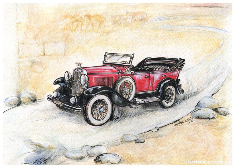 Chevrolet Independence 1931 Illustration Sylvia Steinhoff verwendet für die Markenedition Oldtimer der Österreichischen Post