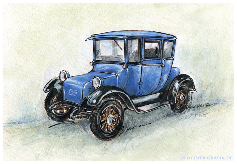 Detroit Electric Oldtimer Illustration für Engel Motoren Wiesbaden Sylvia Steinhoff geb. Benub