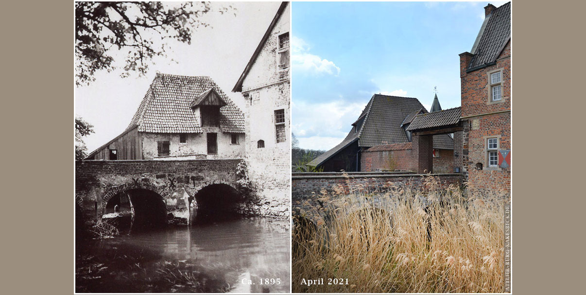 Kornwassermuehle der Burg Kakesbeck Damals und Heute