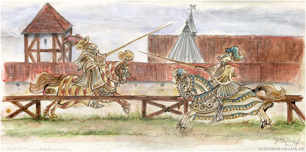 Ritterspiele vor Burg Kakesbeck, Illustration von Sylvia Steinhoff geb. Benub