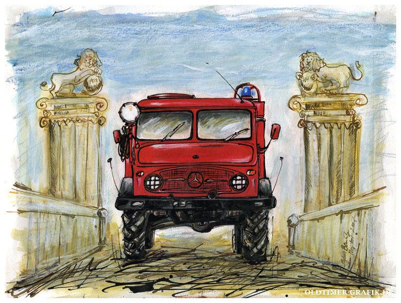 Unimog 404 Oldtimer am Schloss Nordkirchen Illustration Sylvia Steinhoff Mog Art Zeichnung