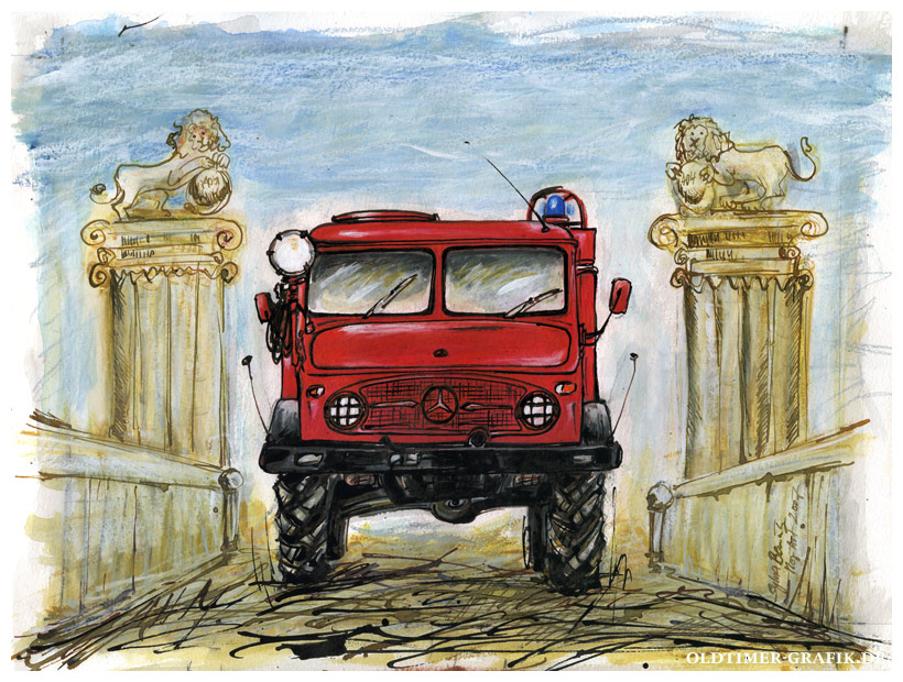 Unimog 404 Oldtimer am Schloss Nordkirchen Illustration Sylvia Steinhoff Mog Art Zeichnung