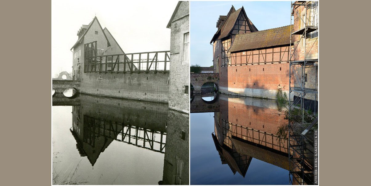 Wehrgang der Burg Kakesbeck Damals und Heute