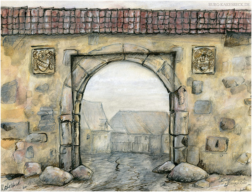 Tor der Burg Kakesbeck, Illustration von Sylvia Steinhoff geb. Benub