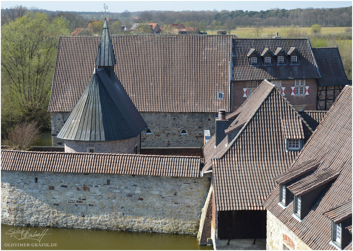 Idyllischer Blick auf die Kapelle in der Burg Kakesbeck